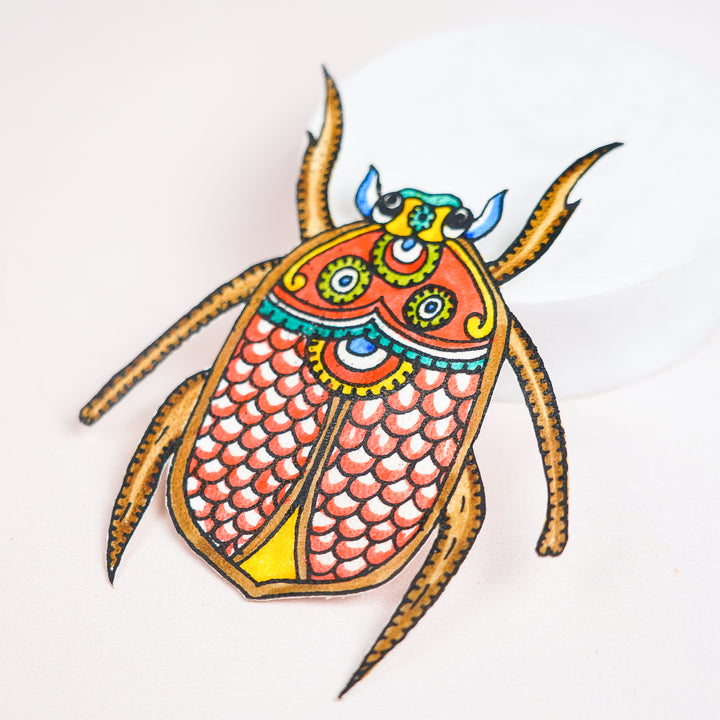 Hand-Painted Red Beetle Tholu Bommalata Fridge Magnet