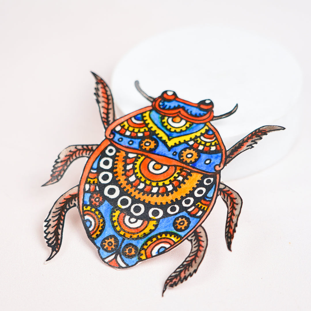 Hand-Painted Multicolor Beetle Tholu Bommalata Fridge Magnet
