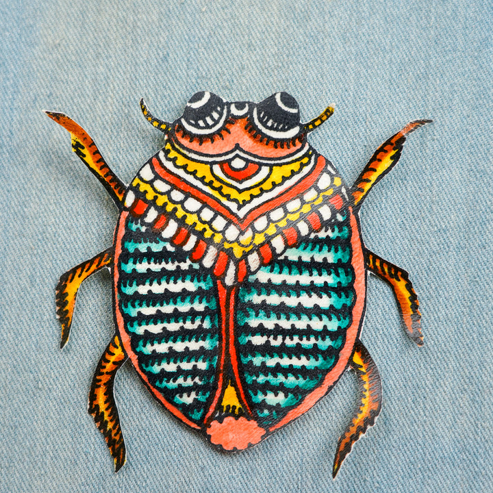 Hand-Painted Green Beetle Tholu Bommalata Fridge Magnet