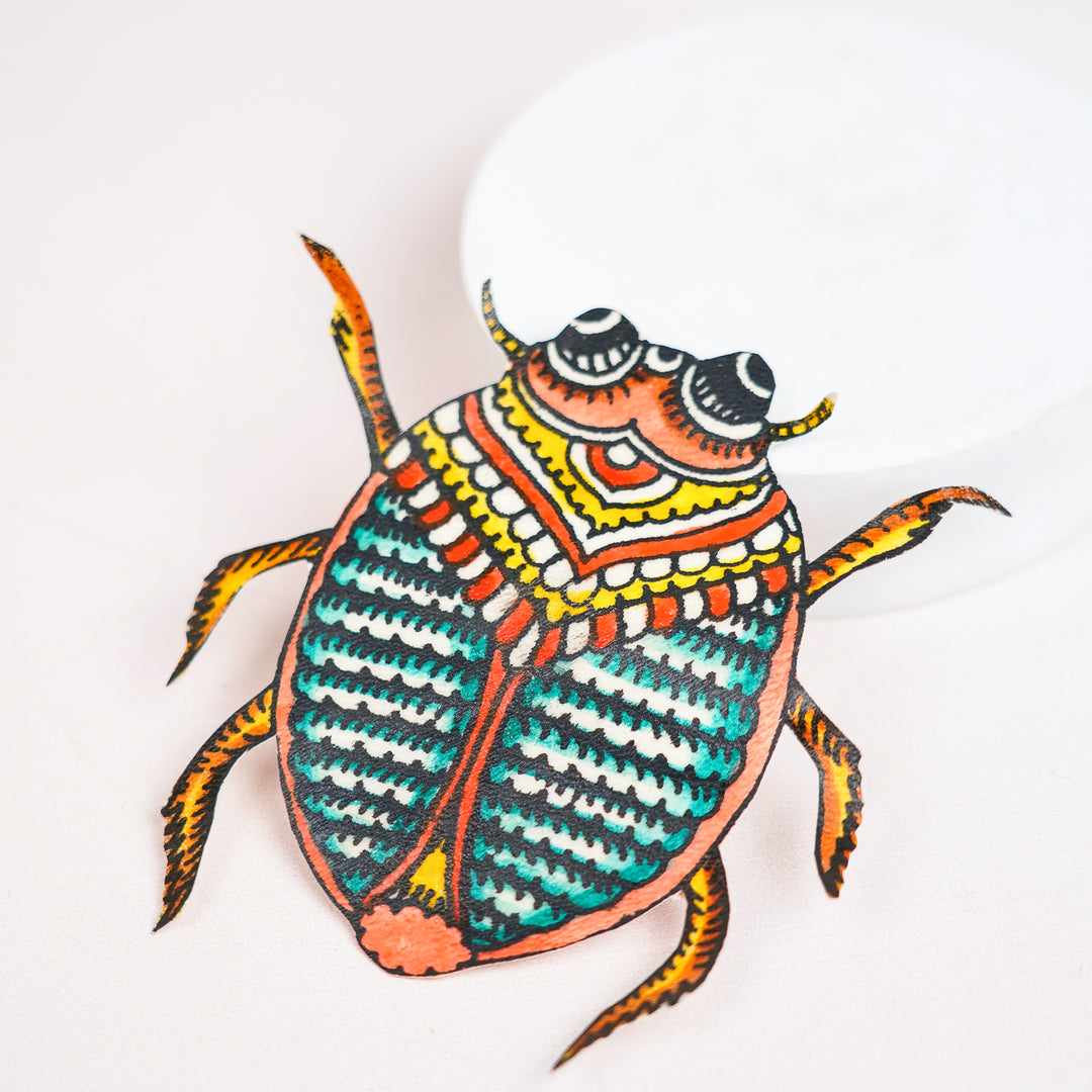 Hand-Painted Green Beetle Tholu Bommalata Fridge Magnet