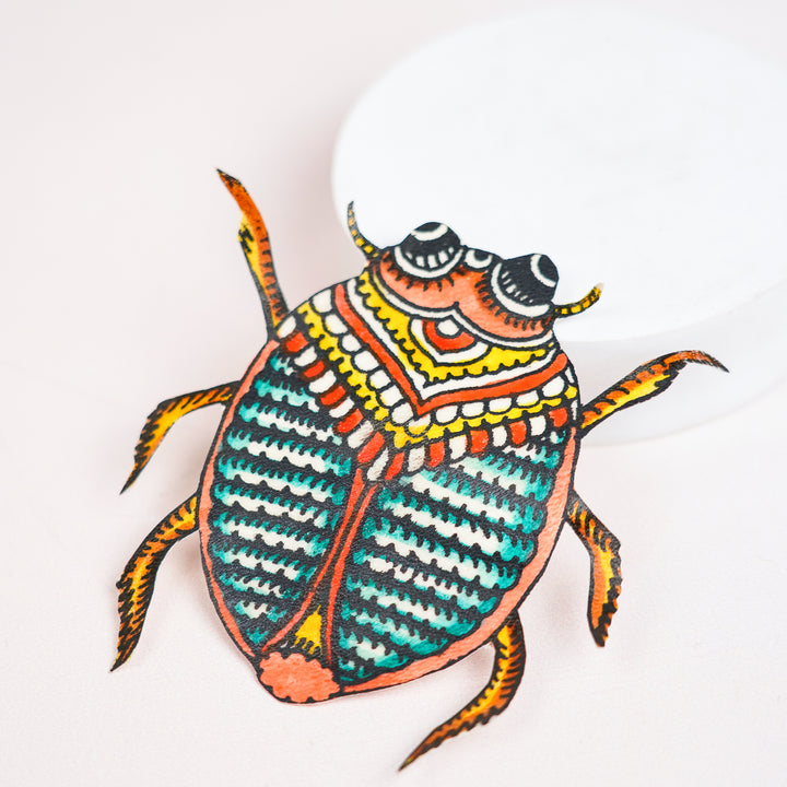 Hand-Painted Green Beetle Tholu Bommalata Fridge Magnet