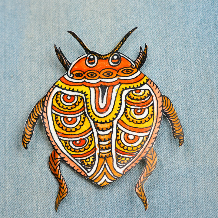 Hand-Painted Orange Beetle Tholu Bommalata Fridge Magnet