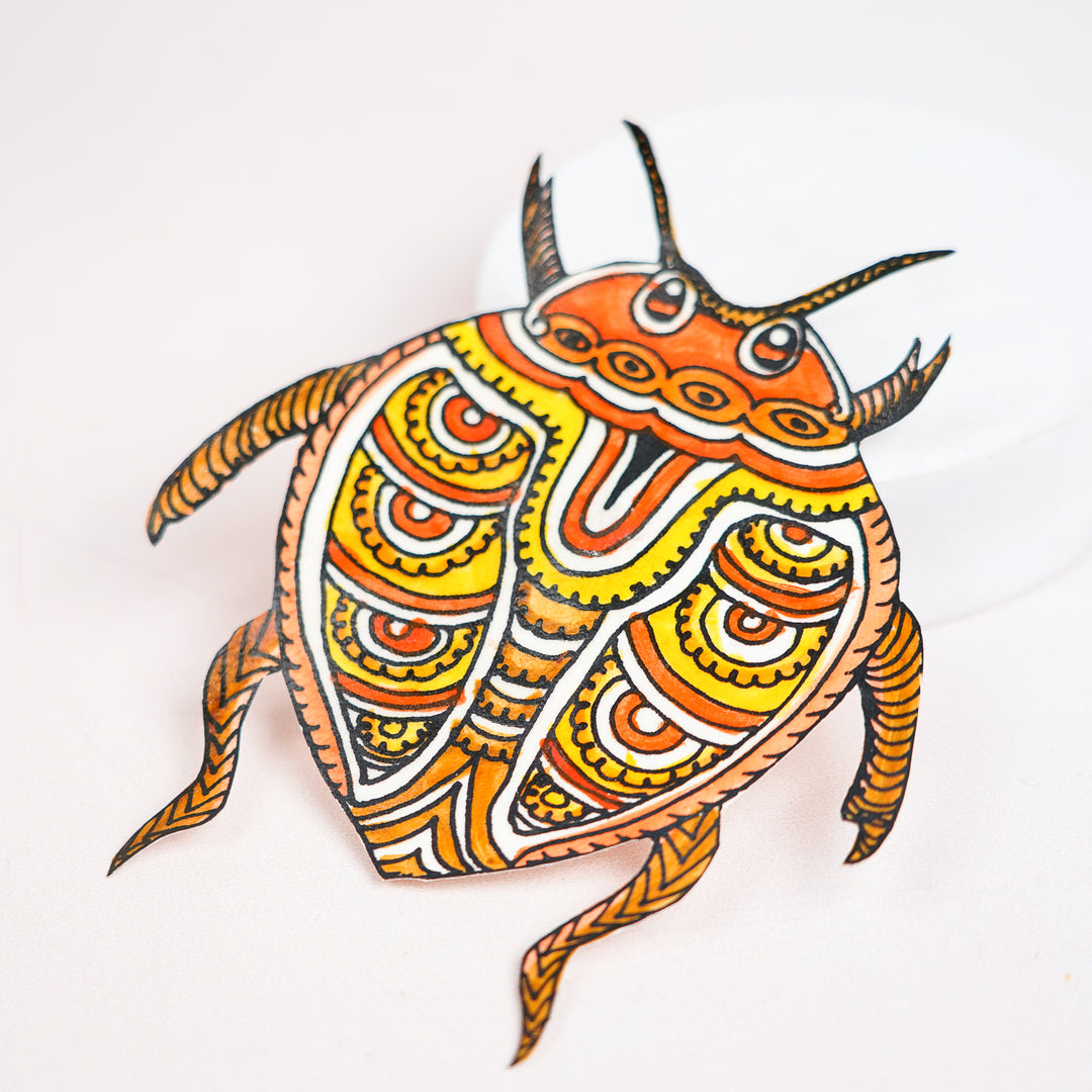 Hand-Painted Orange Beetle Tholu Bommalata Fridge Magnet