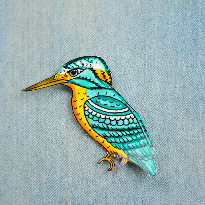 Hand-Painted Kingfisher Bird Tholu Bommalata Fridge Magnet
