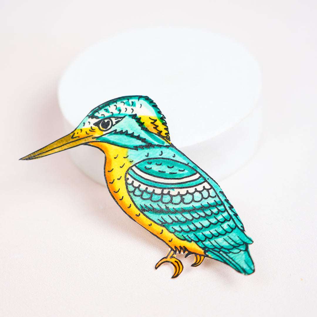 Hand-Painted Kingfisher Bird Tholu Bommalata Fridge Magnet