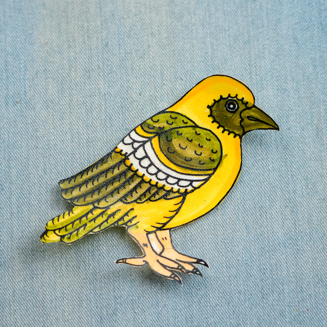 Hand-Painted Yellow Sun Bird Tholu Bommalata Fridge Magnet