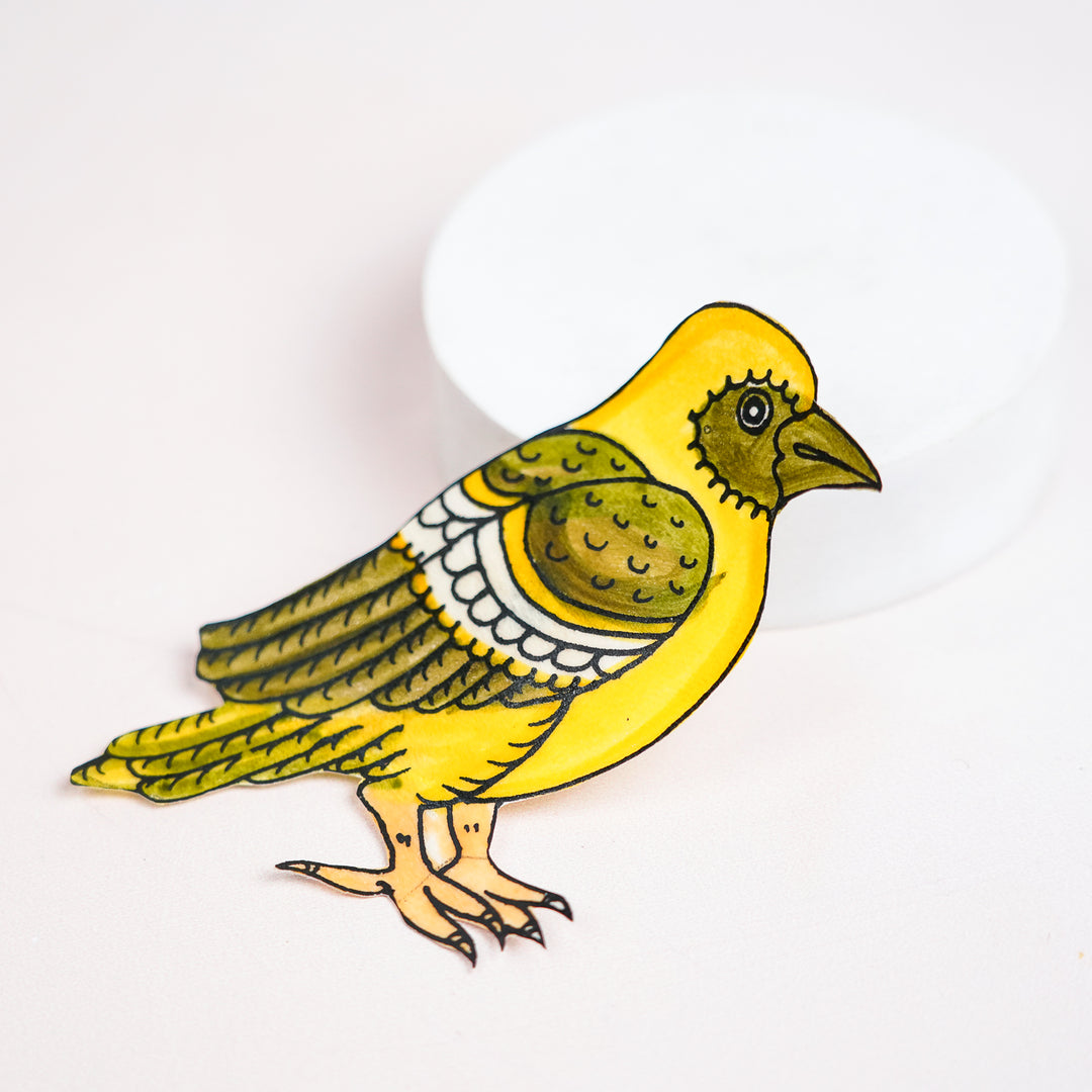 Hand-Painted Yellow Sun Bird Tholu Bommalata Fridge Magnet