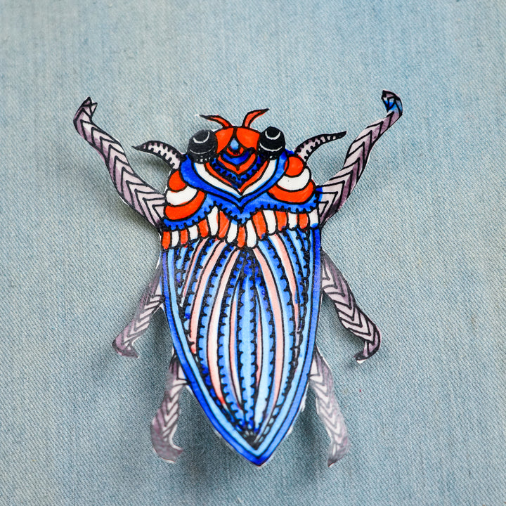 Hand-Painted Blue Beetle Tholu Bommalata Fridge Magnet