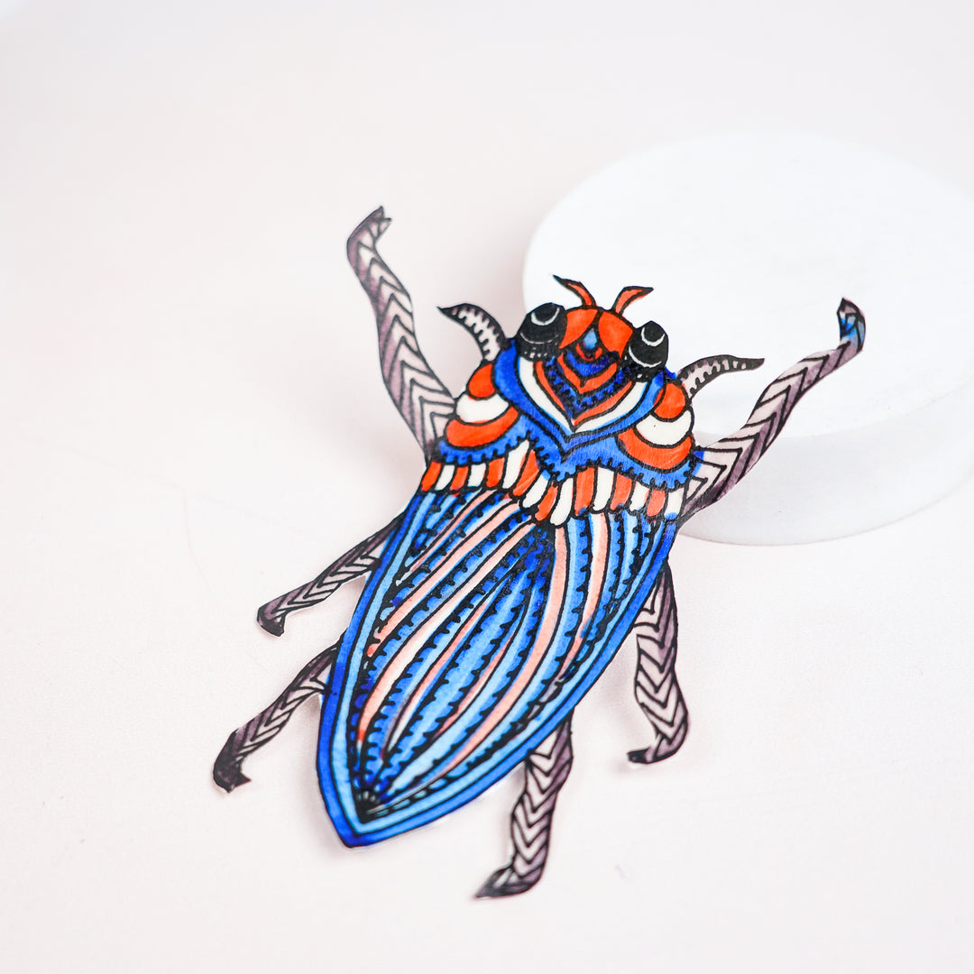 Hand-Painted Blue Beetle Tholu Bommalata Fridge Magnet