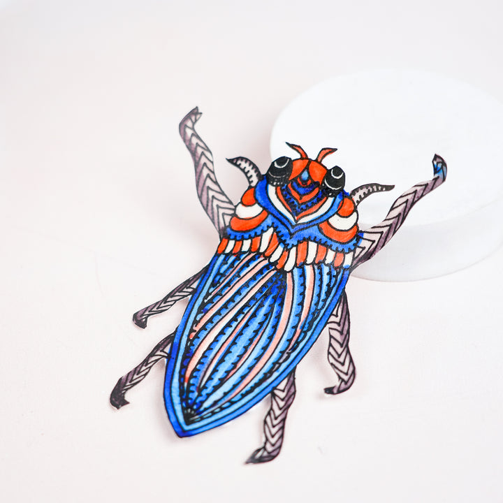 Hand-Painted Blue Beetle Tholu Bommalata Fridge Magnet