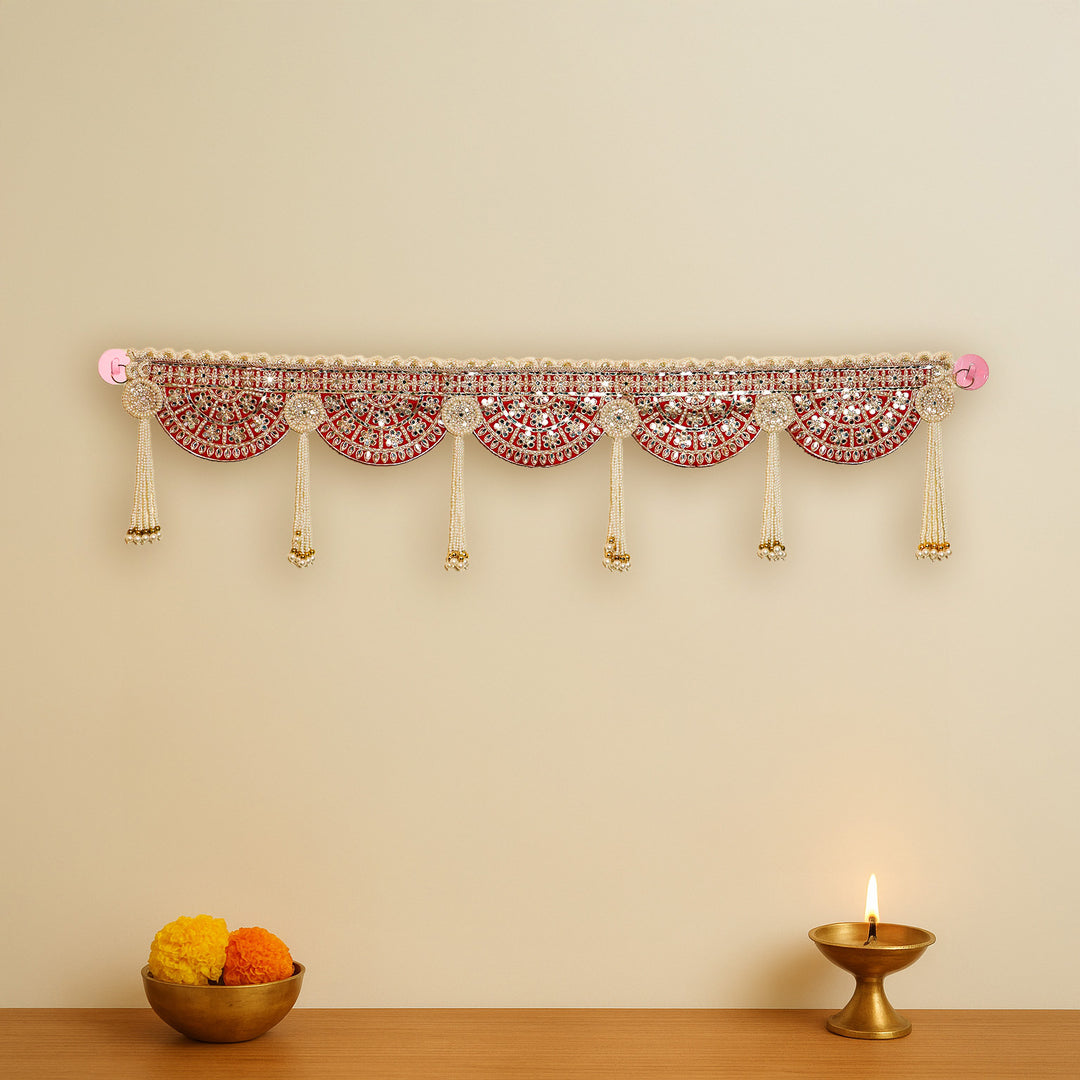 Handmade Decorative Red Mirror Work & Moti Toran