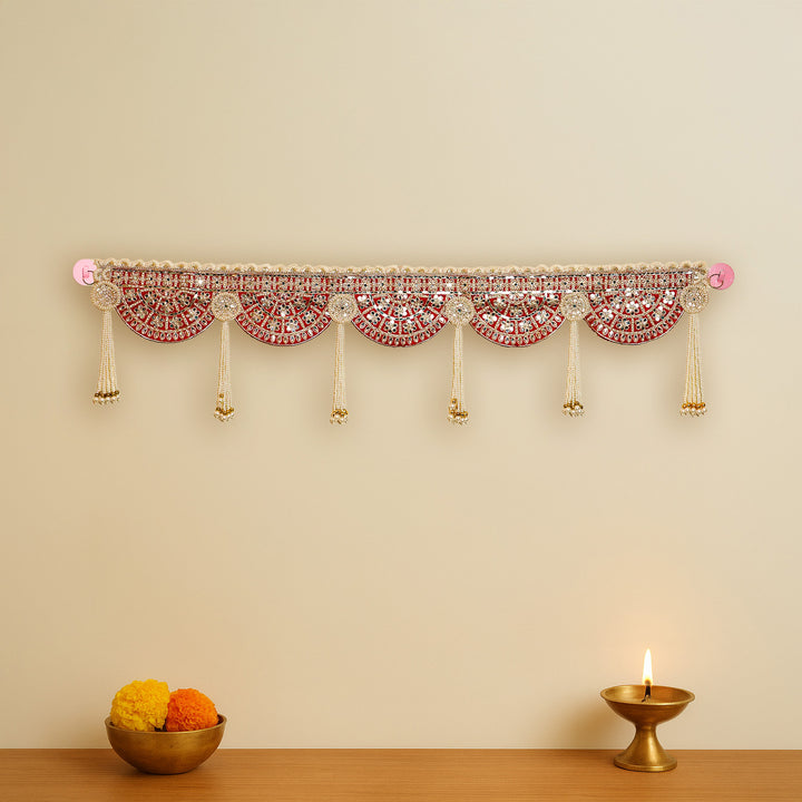 Handmade Decorative Red Mirror Work & Moti Toran