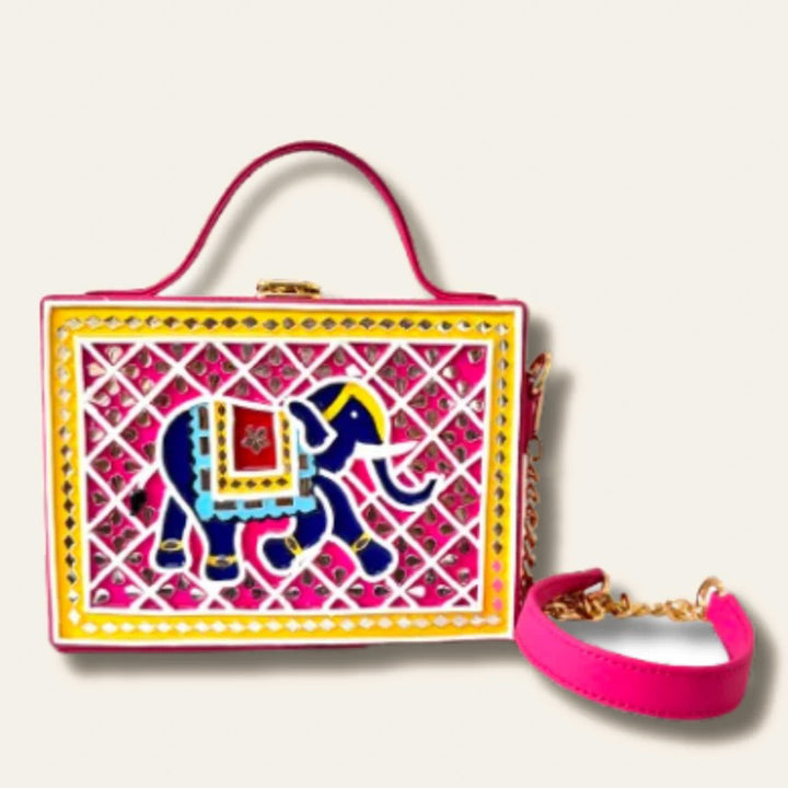 Handcrafted Elephant Lippan Art Box Sling Bag
