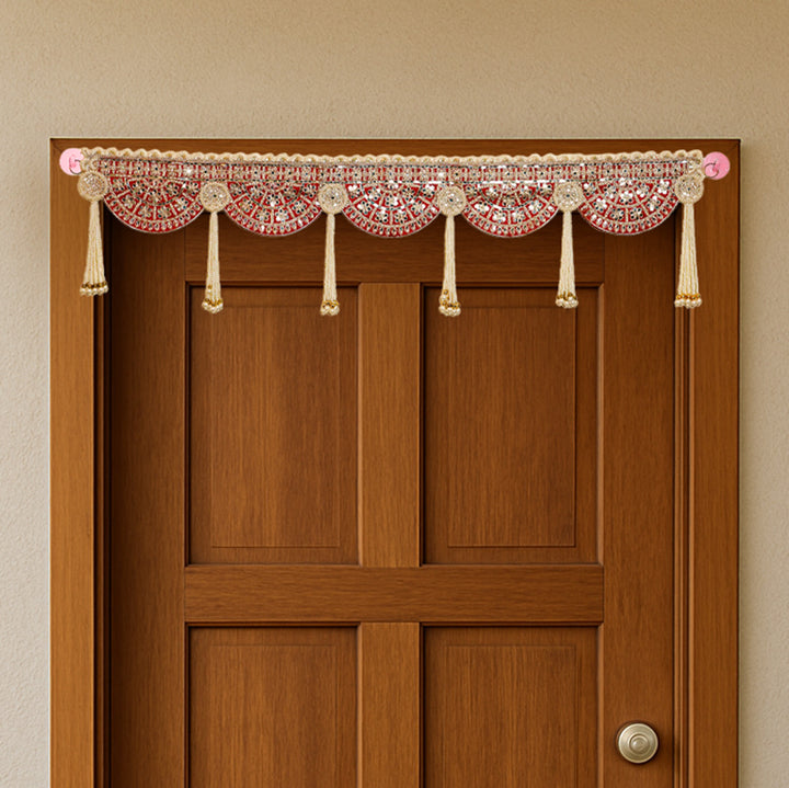 Handmade Decorative Red Mirror Work & Moti Toran