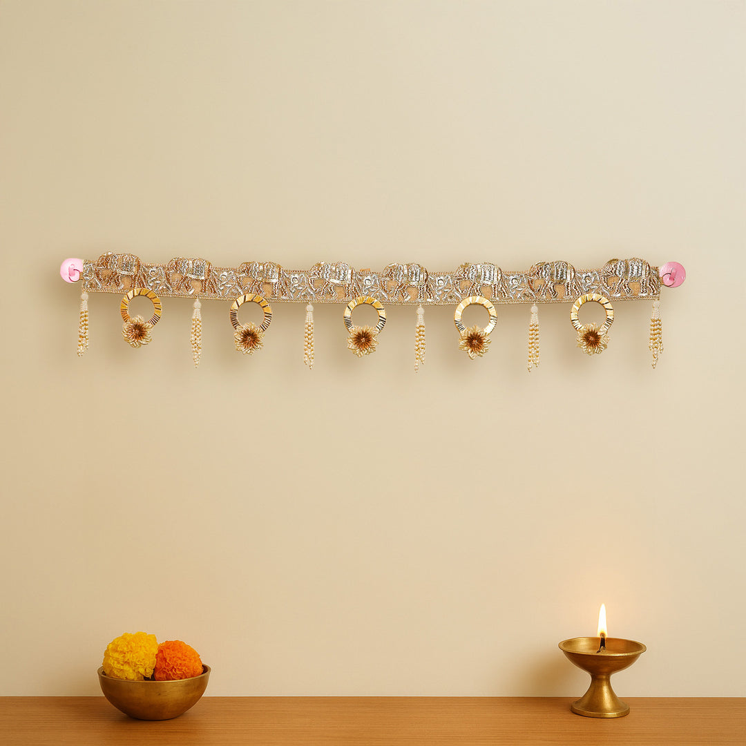 Handmade Golden Elephant Motif Toran