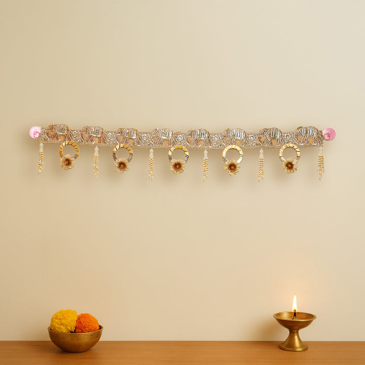 Handmade Golden Elephant Motif Toran