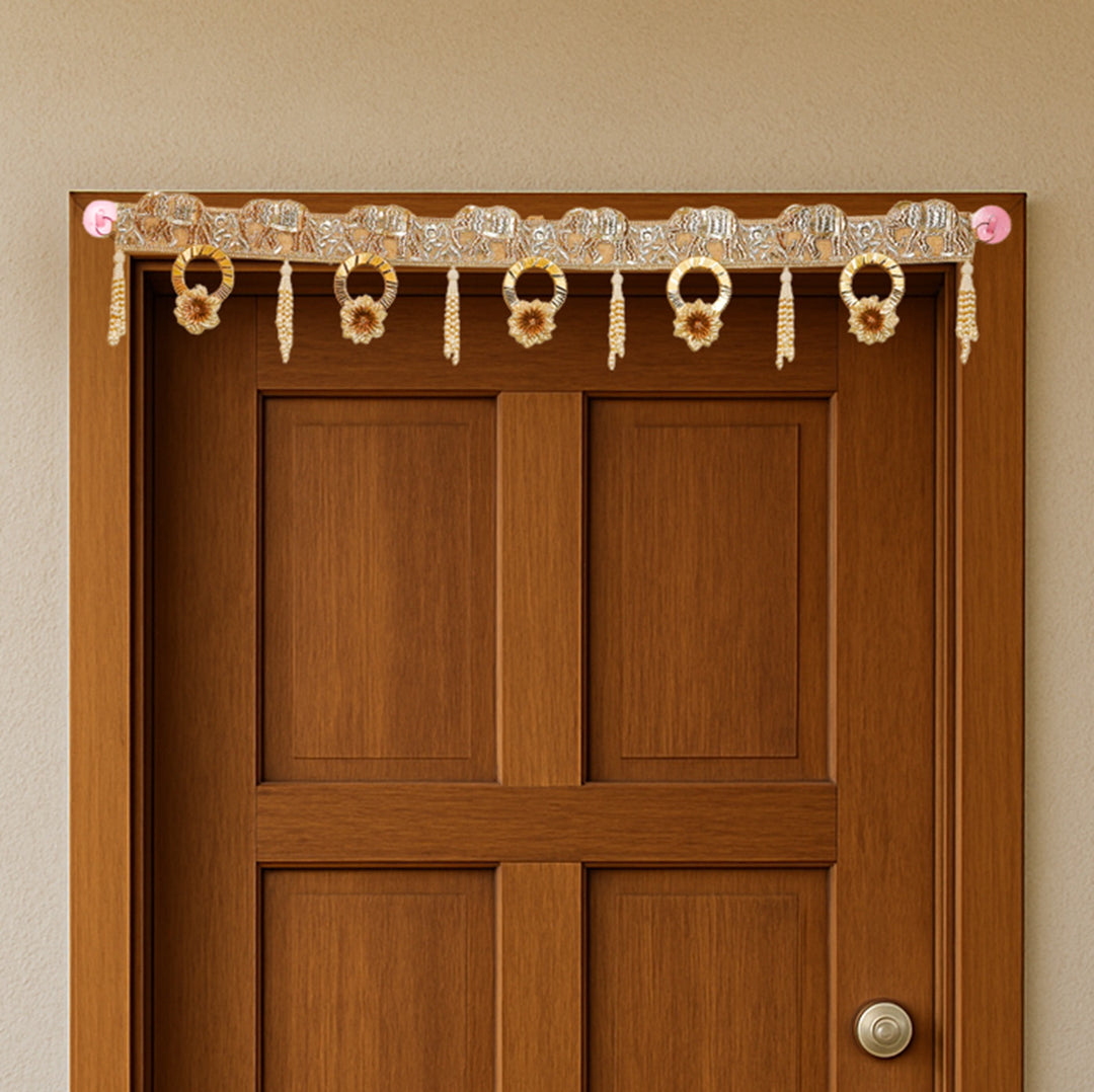 Handmade Golden Elephant Motif Toran