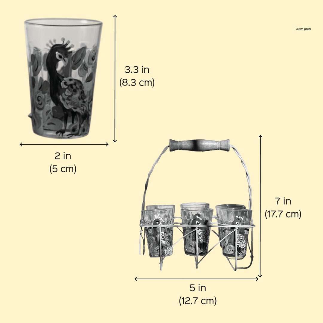 Hand-Painted Floral Mayuri Chai Glass | Set Of 6