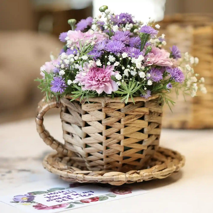Handmade Crochet Tea Cup Design Water Hyacinth Basket