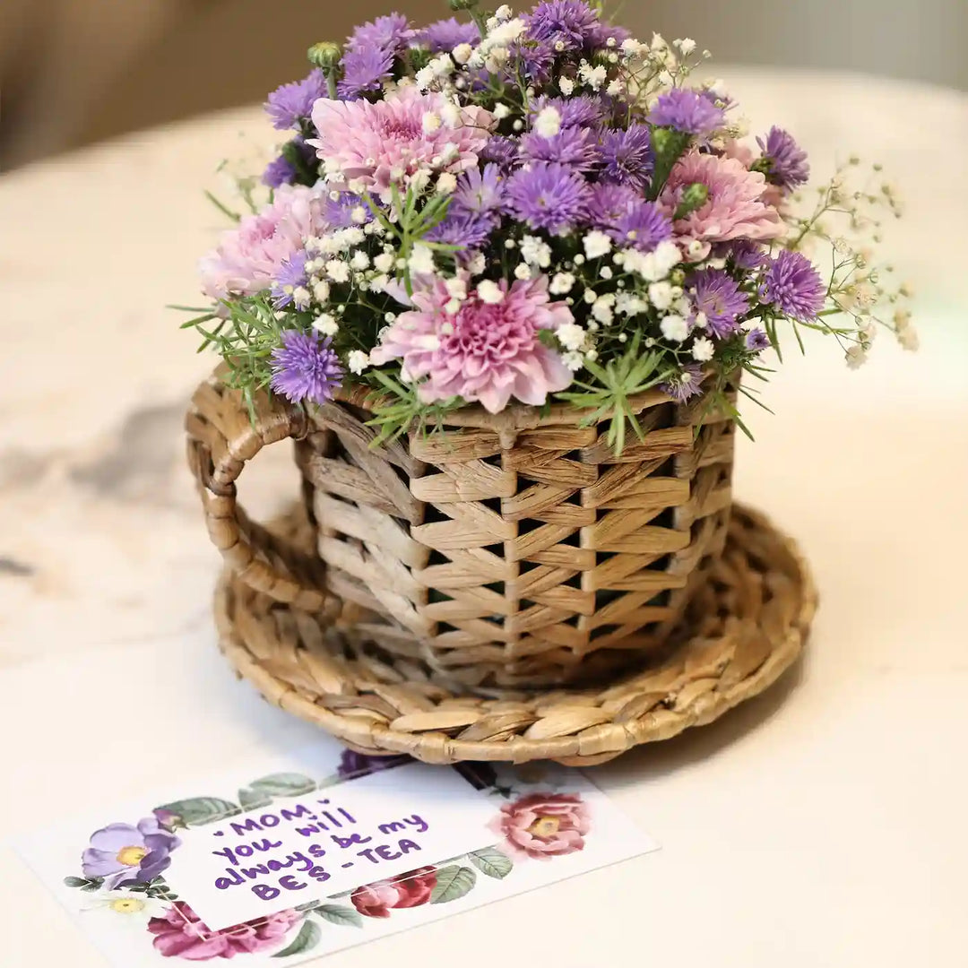 Handmade Crochet Tea Cup Design Water Hyacinth Basket