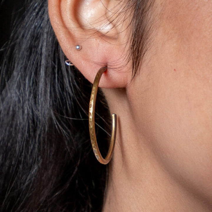 Handmade Textured Medium Hoops Brass Earrings