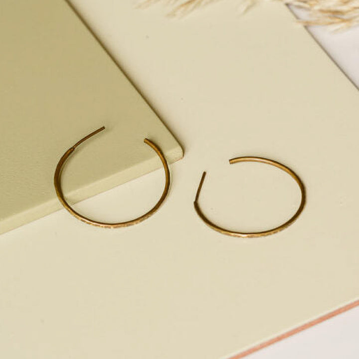Handmade Textured Medium Hoops Brass Earrings