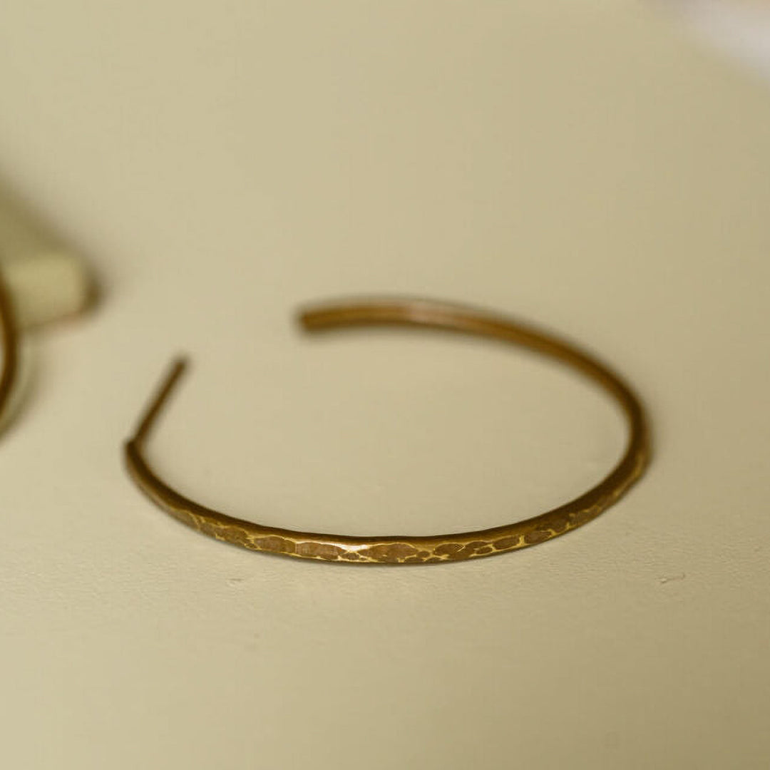 Handmade Textured Medium Hoops Brass Earrings