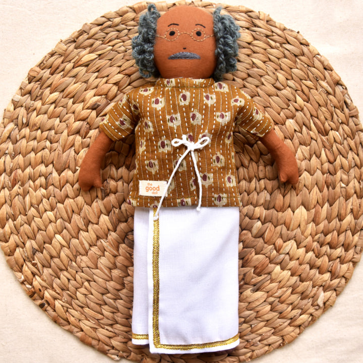 Nilah's Tatha (Grandfather) In Brown Shirt  | Soft Hand-Stitched Sustainable Indian Play Doll