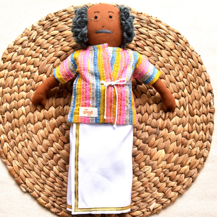 Nilah's Tatha (Grandfather) In Multicolor Shirt  | Soft Hand-Stitched Sustainable Indian Play Doll