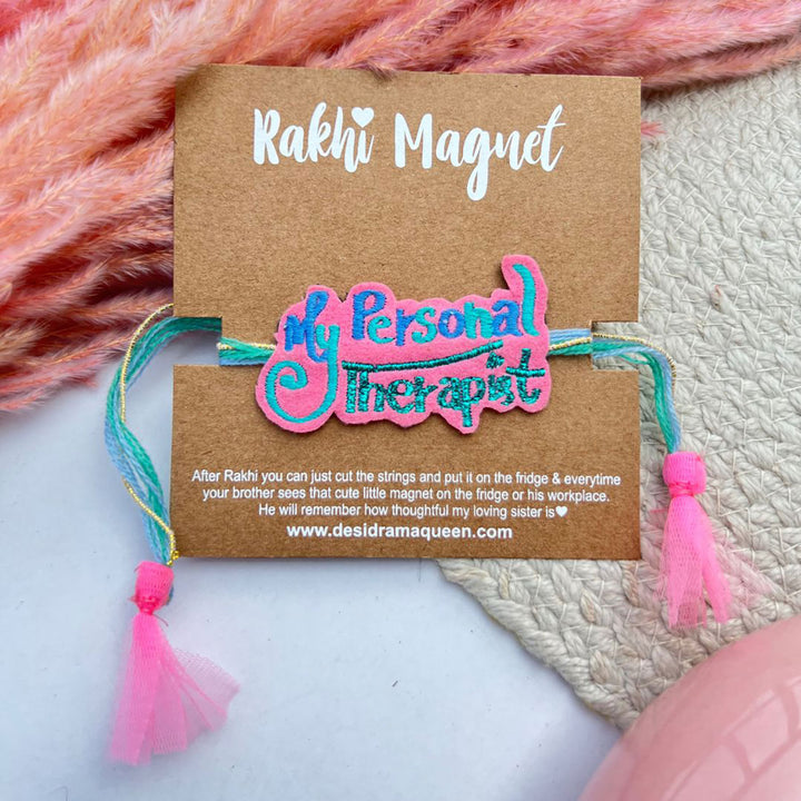 Handmade Reusable My Personal Therapist Felt Rakhi For Brother - On Card Display with String