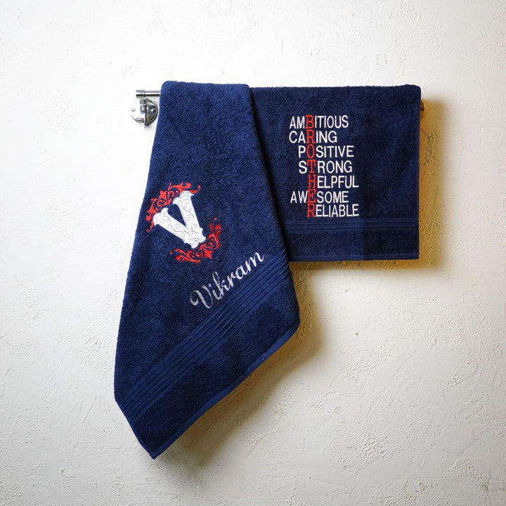 Embroidered Personalized Towel Rakhi Hamper 2 - Towels Hanging with Name and Message