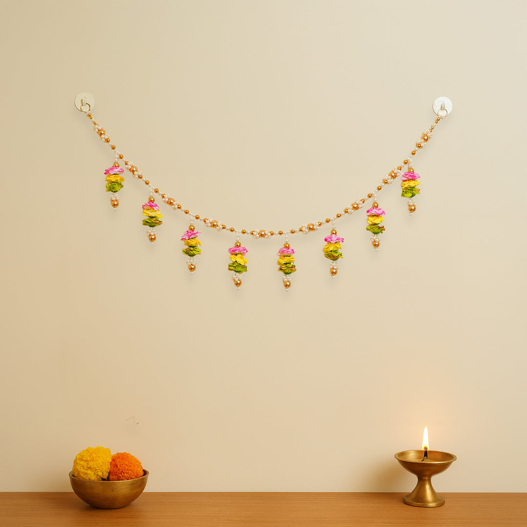 Handmade Beaded Minimal Rose Flower & Moti Toran
