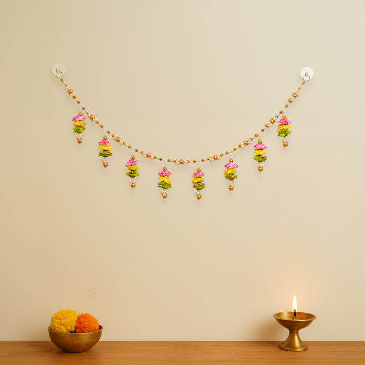 Handmade Beaded Minimal Rose Flower & Moti Toran