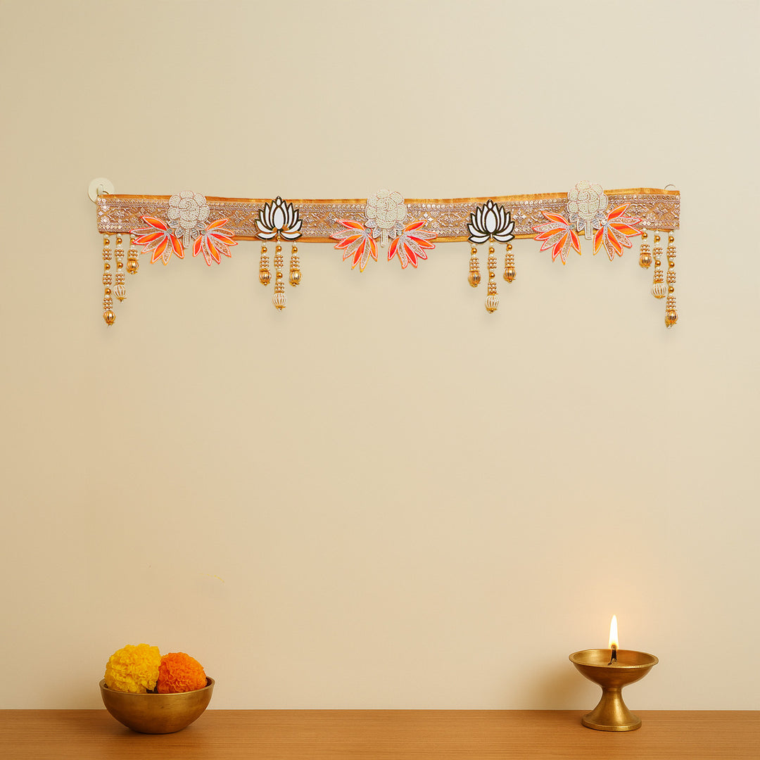 Handmade Decorative White Rose & Orange Flower Toran