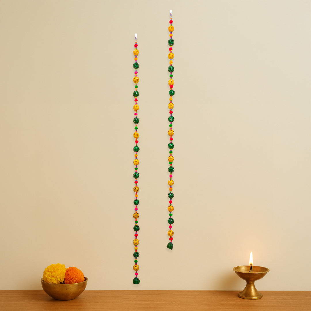 64 Inch | Extra Long Handmade Multicolor Round Pom Pom & Bamboo Hanging