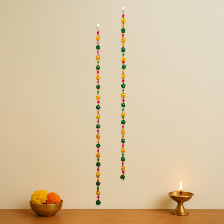 64 Inch | Extra Long Handmade Multicolor Round Pom Pom & Bamboo Hanging