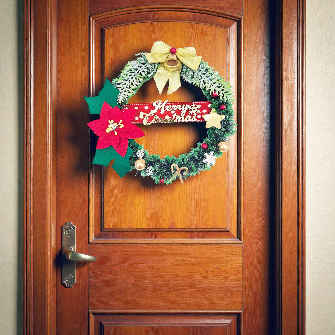 10 Inch | Green Floral Felt Wreath For Christmas Decoration