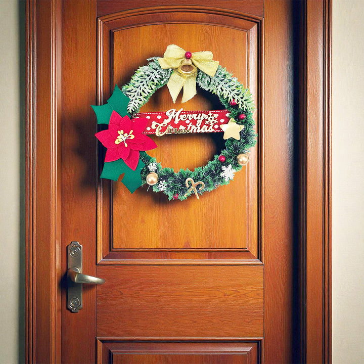 10 Inch | Green Floral Felt Wreath For Christmas Decoration