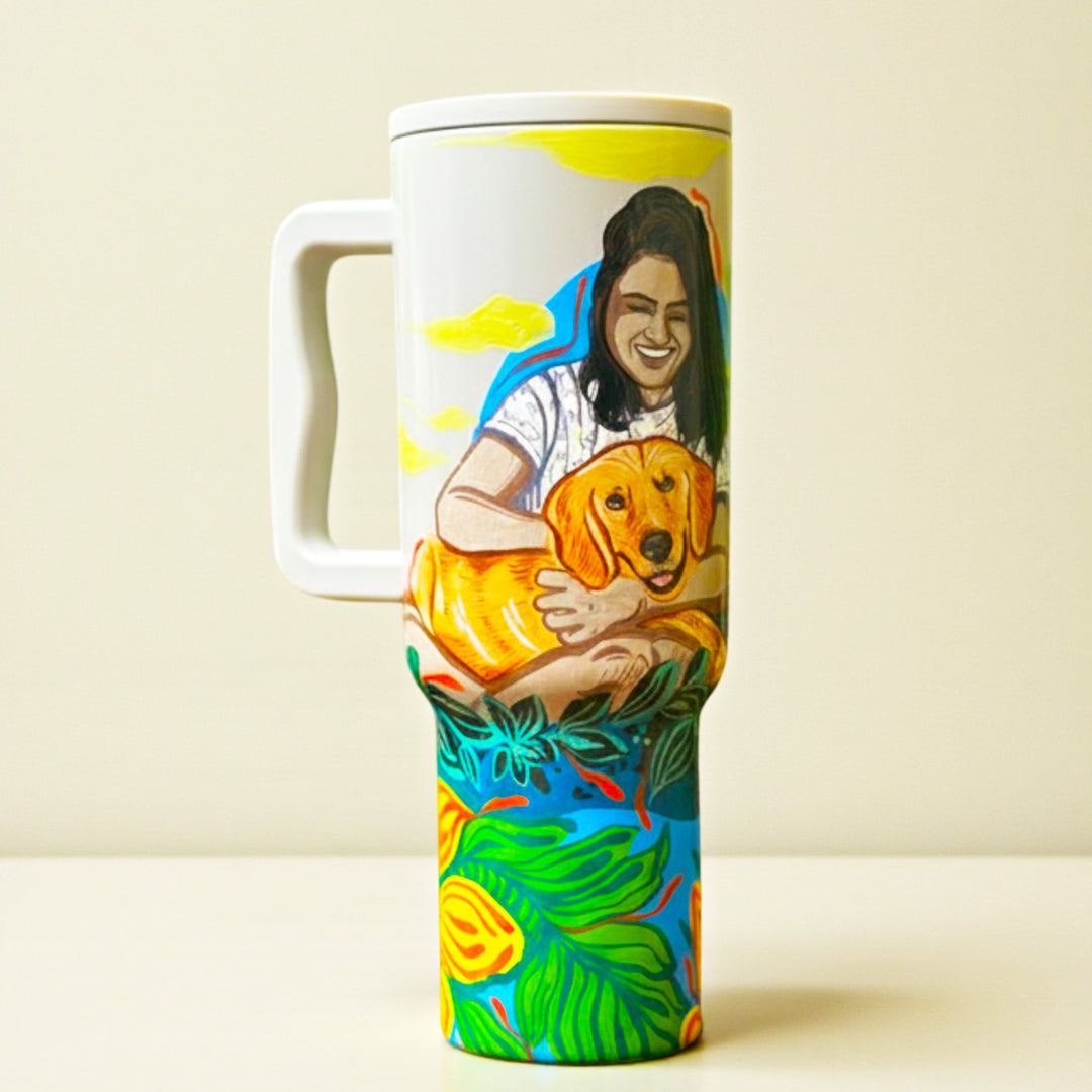 Photo Personalized Hand-Painted Two Characters Pop Art Illustrated Insulated Sipper