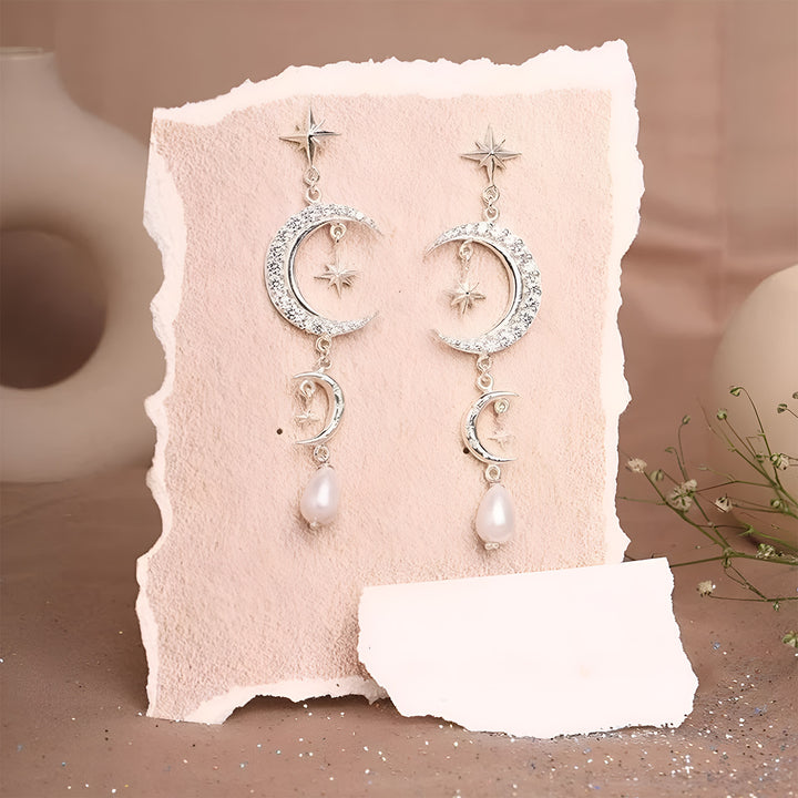 Contemporary Celestial Silver Plated Brass Earrings