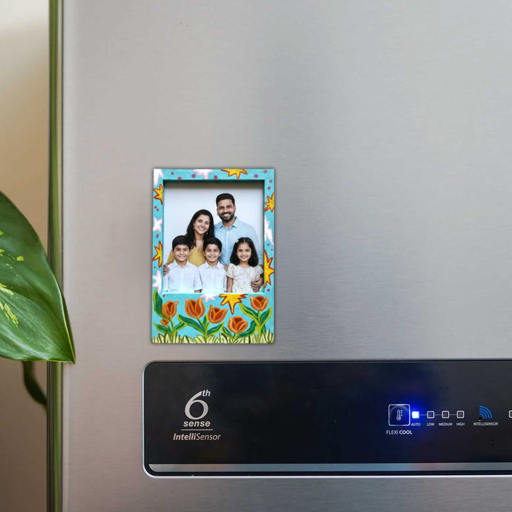 Hand-Painted Tulips Garden MDF Wood Fridge Magnet Frame