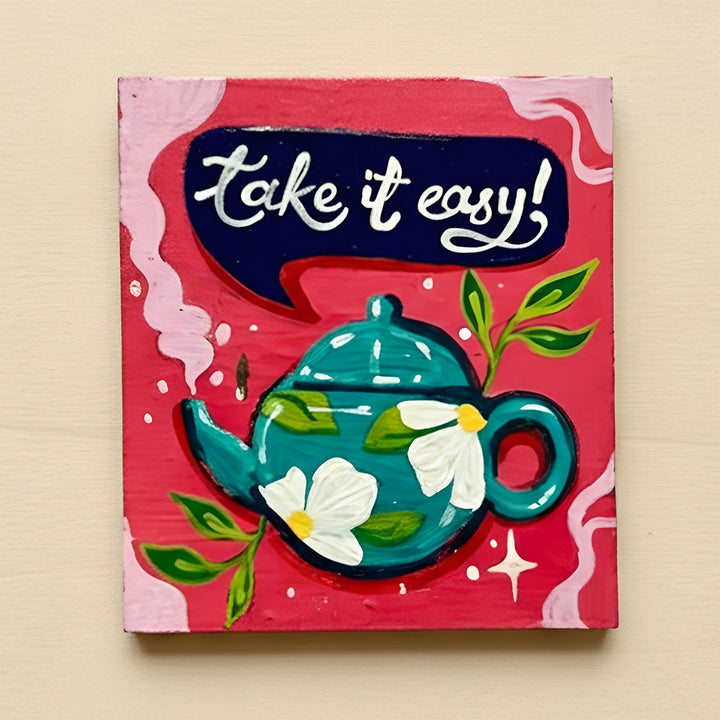 Hand-Painted Tea Time MDF Wood Fridge Magnet