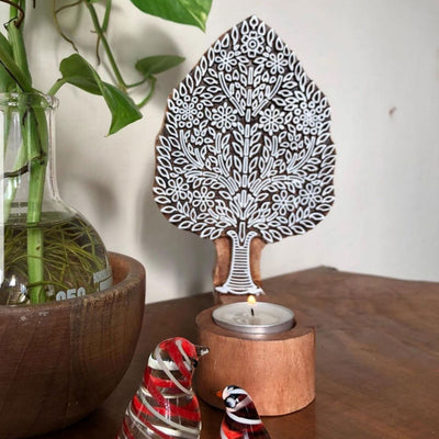 Timber Tree Handpainted Festive Tealight Holder