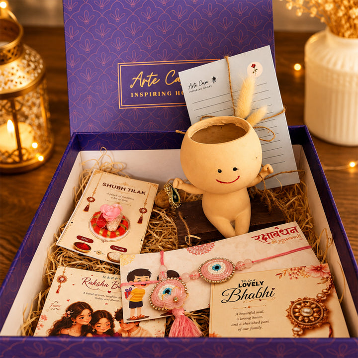 "Planter Paglu" Decorative Resin Planter Rakhi Hamper With Rakhi Set & Roli Chawal For Bhaiya Bhabhi