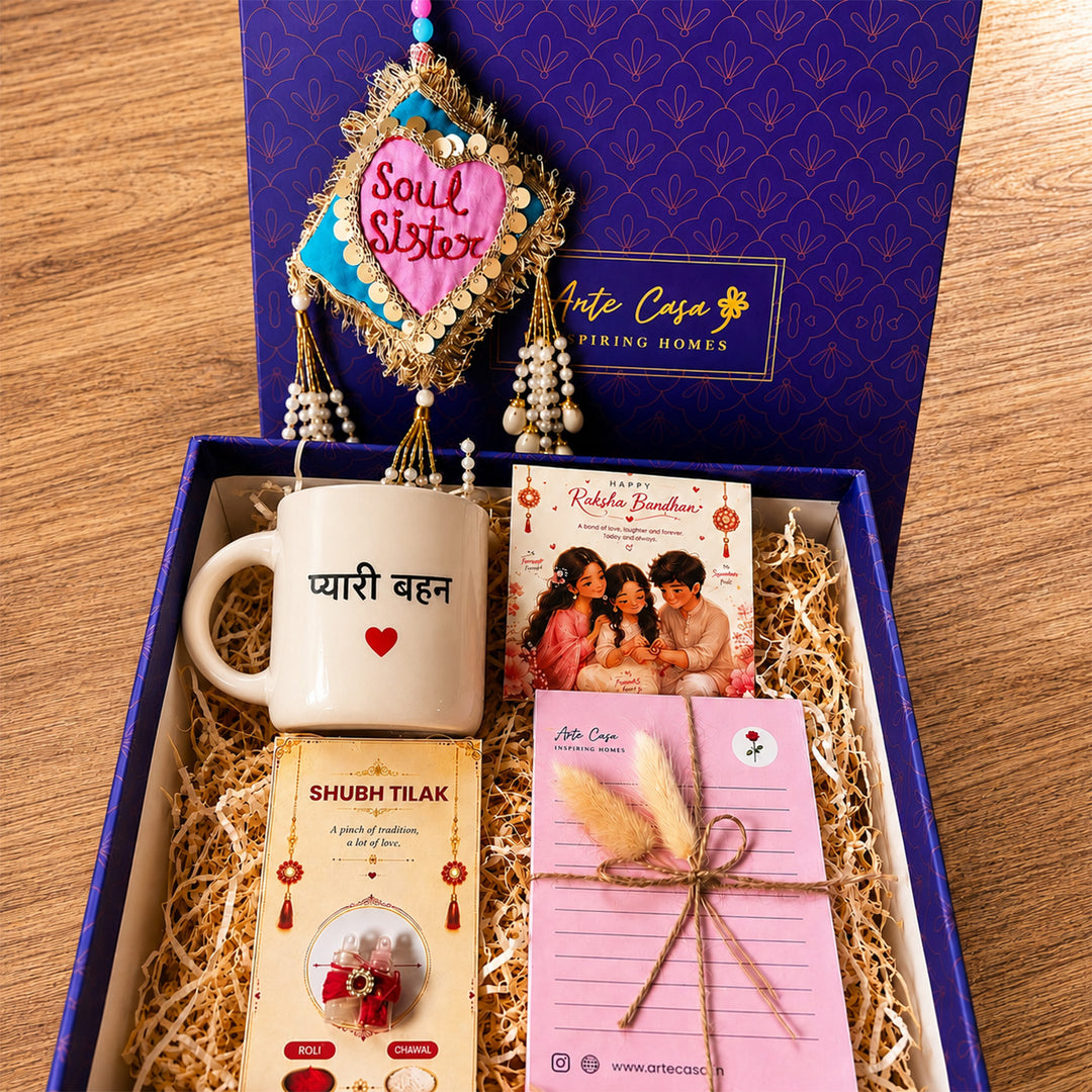 "Pyari Behan" Ceramic Mug Rakhi Hamper With Rakhi & Roli Chawal For Sister