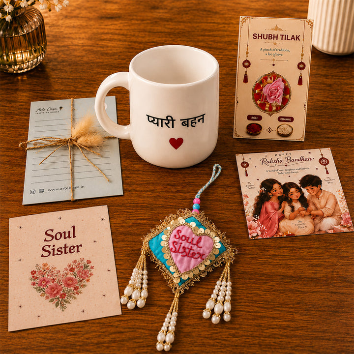 "Pyari Behan" Ceramic Mug Rakhi Hamper With Rakhi & Roli Chawal For Sister