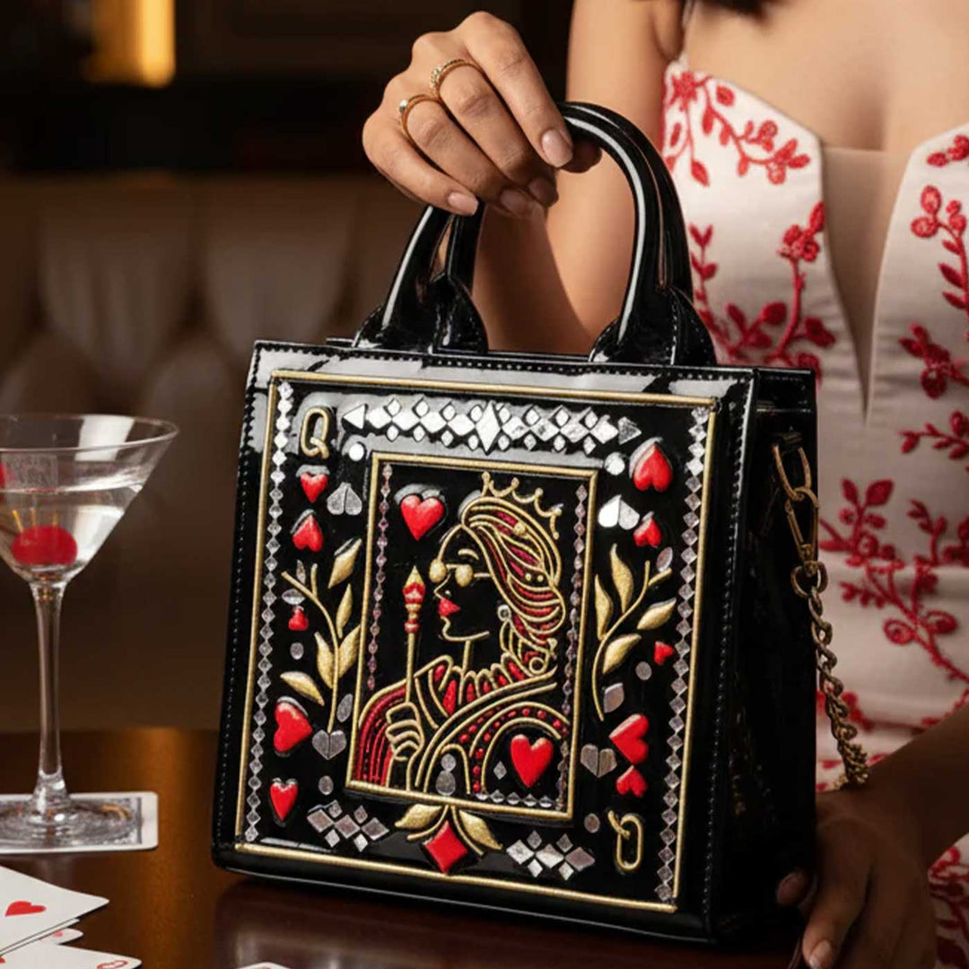 Handcrafted Queen of Hearts Lippan Art Sling Bag