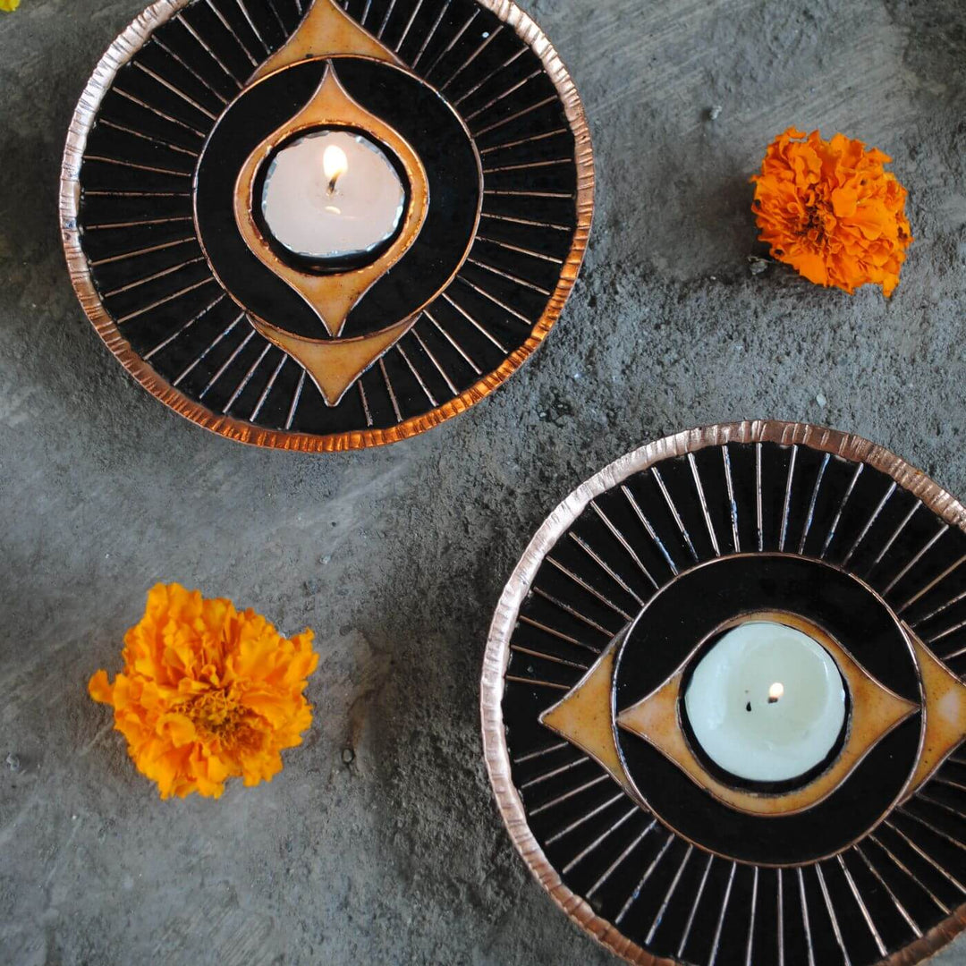 Copper Enamel Tealight Holders I Set of 2