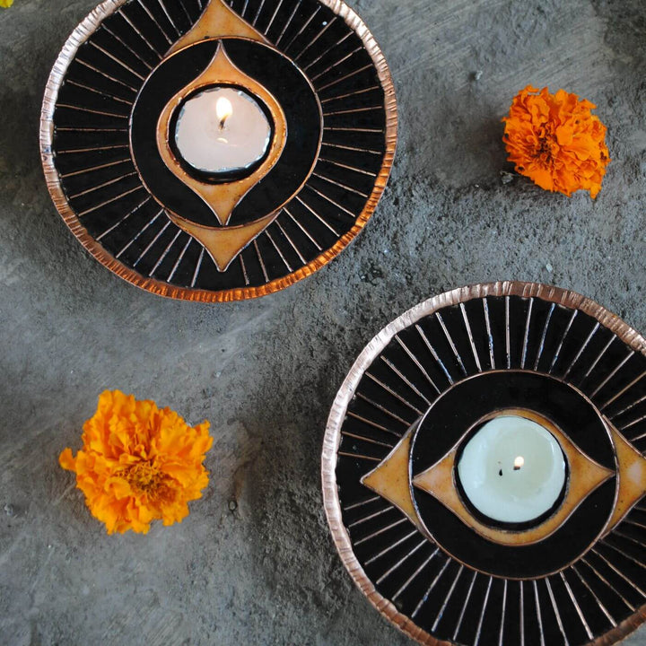 Copper Enamel Tealight Holders I Set of 2