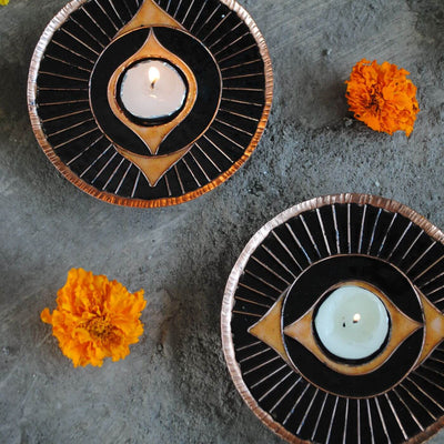 Copper Enamel Tealight Holders I Set of 2